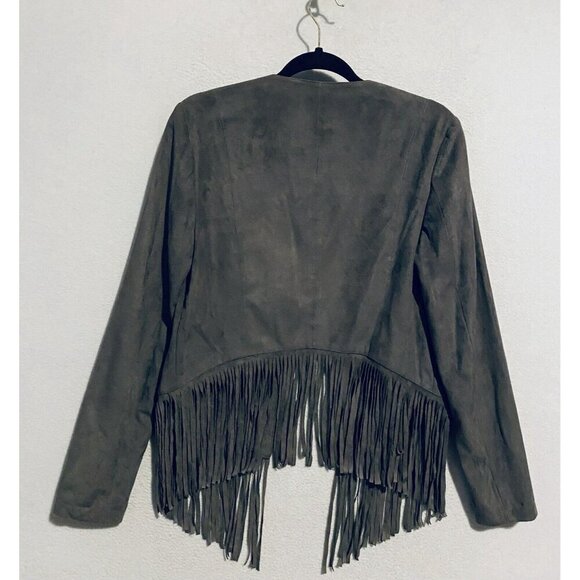Bagatelle Jacket Womens Medium Gray Faux Suede Fringe Open Front Western Boho - Picture 3 of 5
